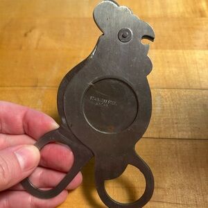 vintage stainless steel chicken egg scissors, also known as an egg topper